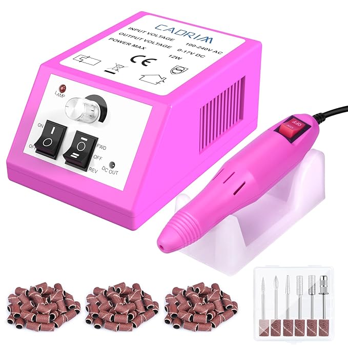 Cadrim 20000RPM Electric Nail Drill Machine Professional Electric Nail File Manicure Pedicure Nail Drill Kit with 156pcs Sanding Bands Remover Polisher Gel Acrylic Nails for Salon Home, Pink