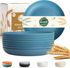 Deep Dinner Plates 10 Inch, Plastic Plates Reusable, Unbreakable Wheat Straw by BUSOKIP