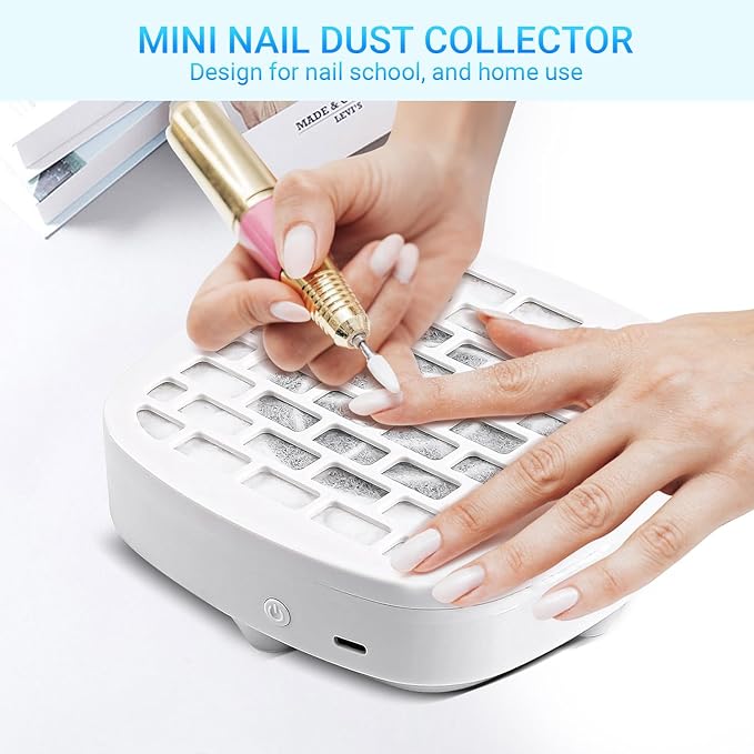 Portable Travel Nail Dust Collector, Compact Vacuum Fan Dust Collector for Beginner with Filter, Powerful Dust Suction Machine Manicure Pedicure Tool for Acrylic Nail Polishing, Salon & Home