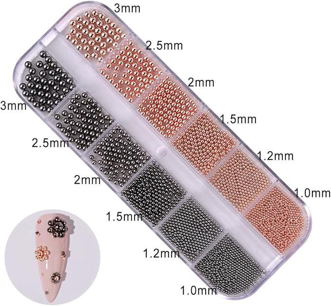 0.8mm Caviar Beads for Nails 6 Sizes Mini Small Stainless Steel Art Decorations Gun Grey Beads DIY Tool Nail Studs Accessories Gold Charms for Nails (Pink)