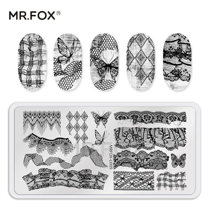 5 Pcs Nail Stencils Plates for Nail Art - Lace Butterfly & Distressed Design, Reusable Stainless Steel Nail Stamping Templates for Manicure
