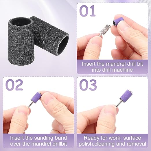 HARFINGTON 100pcs Small Sanding Bands 240 Grit for Nail Drill Bits Mini Sanding Band for Nails Gel Manicures Black