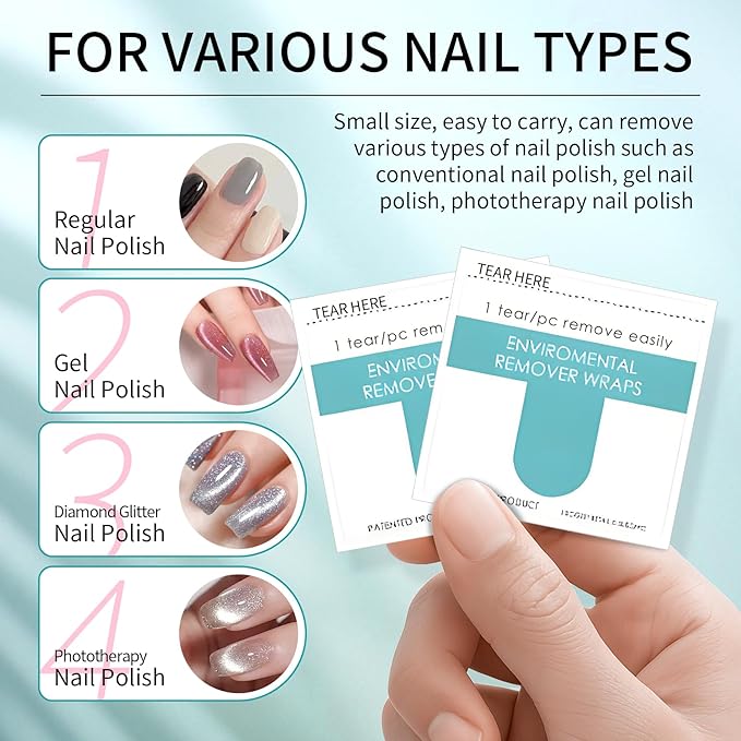 Nail Polish Remover Wipes,200 Pack Individually Nail Polish Remover Pads with Tools,Portable Fingernail Travel Kit,Quickly removedor de gel para uñas for Salon Home