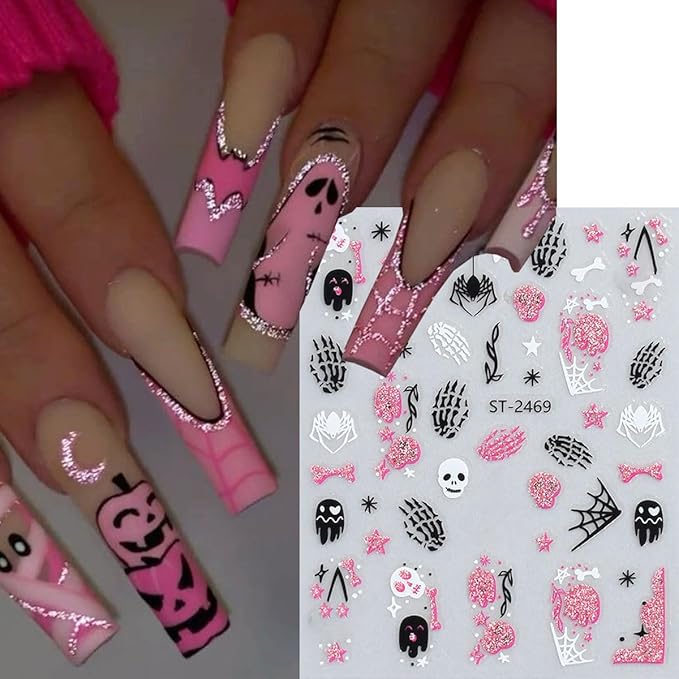 Halloween Nail Stickers Ghost Nail Art Stickers 3D Self-Adhesive Cute Spooky Spider and Spider Web Nail Decals Holiday Party Design Manicure Supplies for Women DIY Nails Decoration 6 Sheets