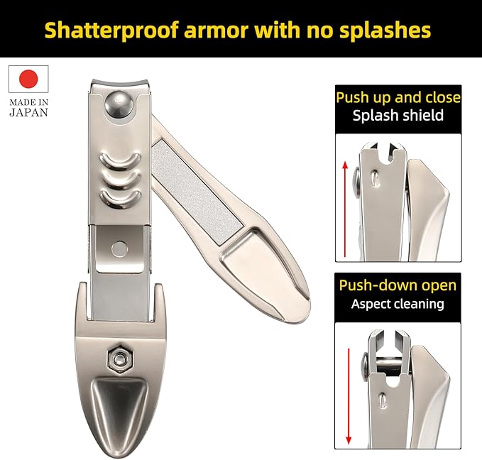 Beautyten Japanese Nail Clippers Stainless Steel Sharp Blades with Catcher and Nail File Compact Non-Slip Handle Precise-Cut Durable for Men Women Fingernails Toenails Made in Japan