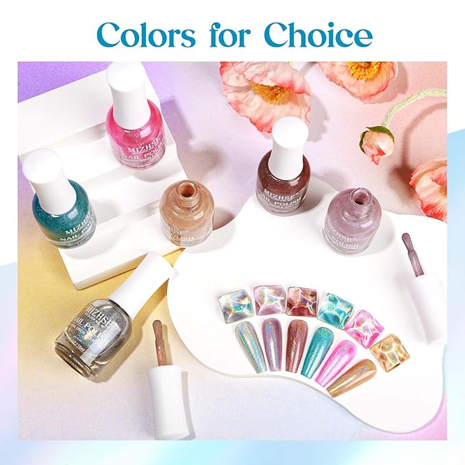 MIZHSE Holographic Nail Polish, Blue Glitter Nail Polish Air Dry Fast, 15ml/0.5 fl oz High Glossy Shiny Shimmery Nail PigmentLaser Oil-based Iridescent Chrome Halo Nail Art Salon Manicure at Home