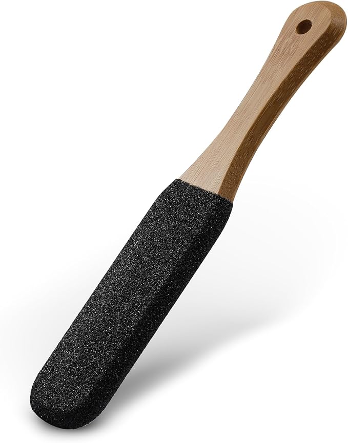 BEZOX Foot Pumice Stone Pedicure File(1 PCS) - Wooden Handle Foot File Callus Remover for Smoother Feet and Hands - Foot Scrubber, Heel Sander and Dead Skin Scraper - Black