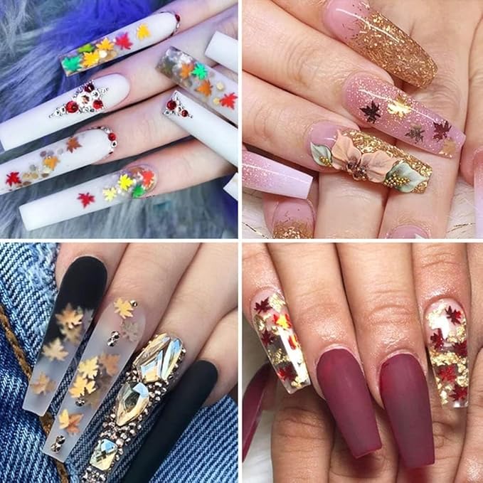 Fall Leaf Glitter Nail Sequins,3 Boxes Holographic Maple Leaf Nail Art Flakes Orange Red Gold Autumn Glitter Sticker Decals Manicure DIY Thanksgiving Decorations 36 Styles