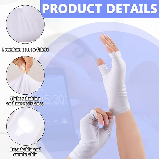 6 Pairs Cotton Gloves Eczema, Cotton Eczema Gloves for Women and Men, Touchscreen Fingerless White Gloves for Art Handling, Fingerless Moisturizing Gloves for Dry Hands Overnight Skin Protect (White)