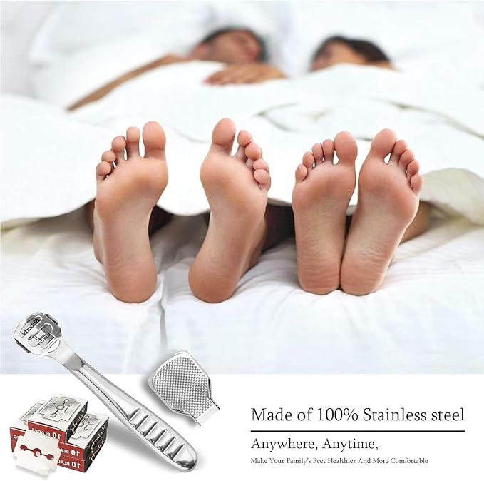56 Pcs Callus Shaver Set,1 Stainless Steel Foot Razor with 50 Replacement Slices Blades,1 Foot File Head Foot Care Tools,4 Purple Foot Scrubbing Stones,Foot Shaver Callus Remover for Hand Feet