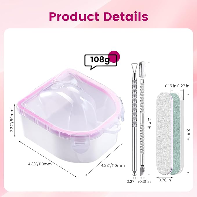 Quaferen Nail Soaking Bowl Acetone Proof: Soak off Gel Polish Dip Powder Remover Manicure Bowl with Triangle Cuticle Peeler and Cuticle Pusher for Women Nail Beginners Home Salon(Single Pink)