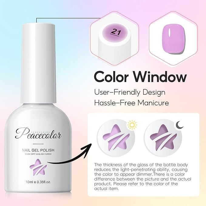 Peacecolor 10ML Jelly Nail Polish Gel Set, 6 Transparent Colors Pink Blue Green Purple Yellow Gels Polish for Salon Sheer Gel Manicure Set Nail Art DIY at Home