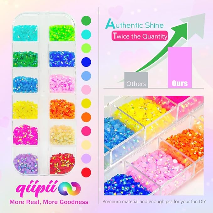 12 Colors 2mm Small Jelly Resin Rhinestones Rainbow Colorful Flatback Tiny Stones Gems Diamonds Crystals Charms for Nails Eyes Face Makeup Crafting Tumblers Bottles Crafts Shoes Clothes Phones