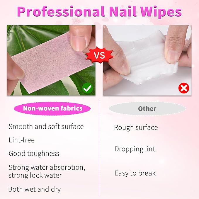 Lint Free Nail Wipes,450 Pcs Nail Cleaning Pads for Nail Art,Nail Polish Remover(Pink)