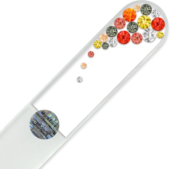 Large Size Glass Nail File Hand Decorated with Swarovski Elements, in Black Velvet Sleeve, Genuine Czech Tempered Glass, Hand-Made Crystal Nail File