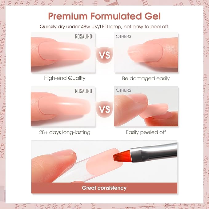 ROSALIND Pink Poly Nail Gel, 60ml Extension Gel for Nail Art Poly, Natural Color Builder Pink Gel Poly Extension Easy to DIY Use at Home Need UV Lamp