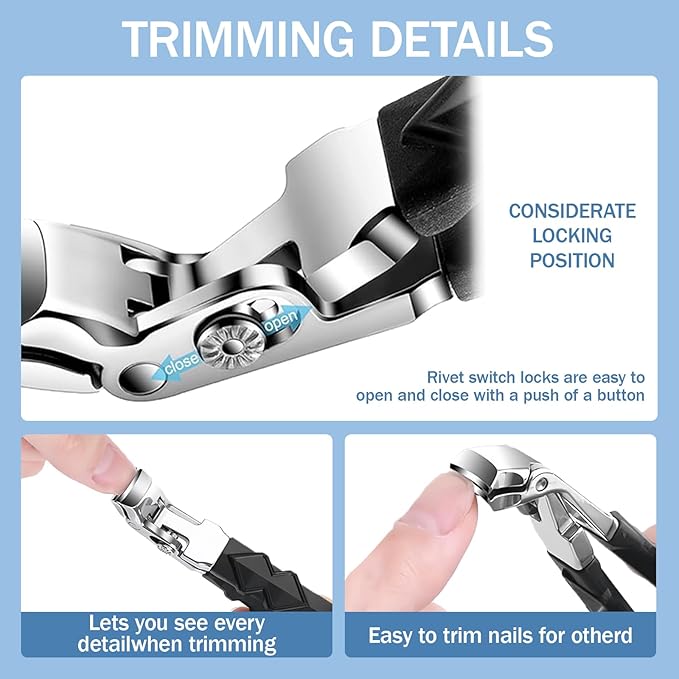 (1SET) 2025 New Orthoclip Toe Nail Clippers，New Ultra Sharp Stainless Steel Wide Jaw Opening Anti-Splash Slanted Nail Clippers of Oblique and Flat Mouth,Thick Nails, Fingernails & Toenails