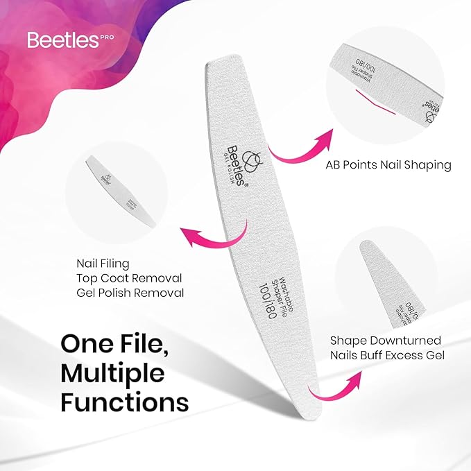 Beetles Pro 25-Pcs Nail File – Professional 100/180 Grit Double Sided Emery Board Nail Files Washable Shaper Files Precise Filing File for Acrylic, Gel & Natural Nails – Salon Quality Manicure Tool