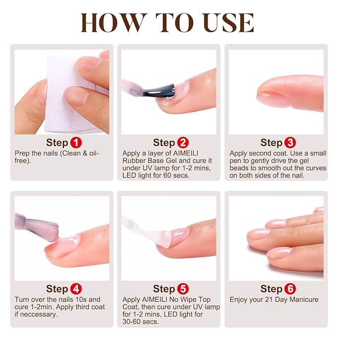 AIMEILI Rubber Base Gel Nail Polish, Hema Free, Cruelty Free, Vegan, Builder Nail Gel Base Coat Soak Off Nail Art Design - RB1021 8ml