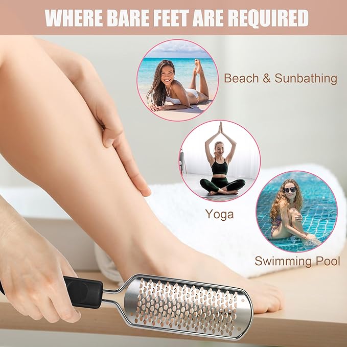 OWIIZI Foot File Pedicure Foot Scrubber for Callus Remover, Stainless Steel Foot Exfoliator Grater Feet Rasp Scraper Hard Cracked Dead Skin Removers for Wet and Dry Foot