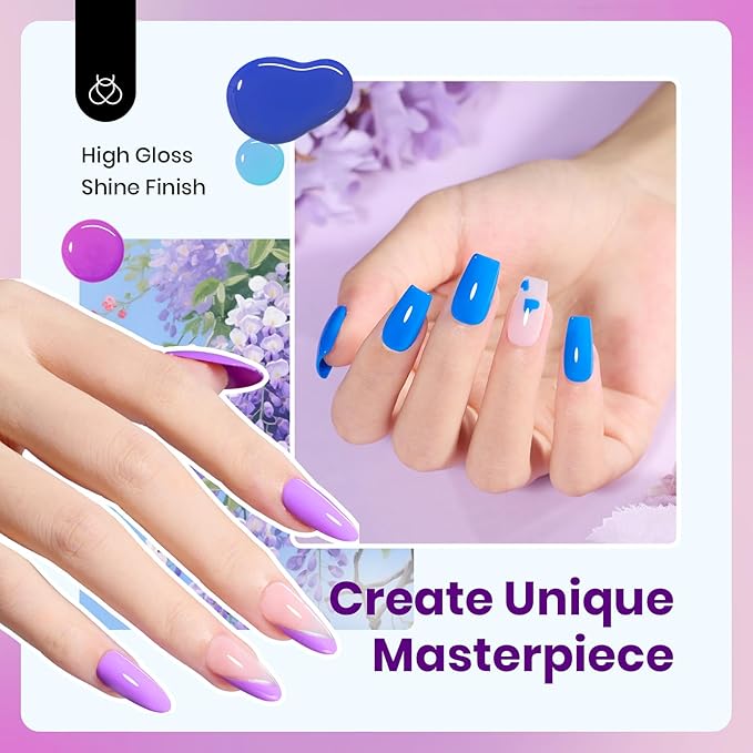 Beetles Gel Nail Polish Set - 6 Colors Hema-Free 15ML Full Size Baby Blue Purple Polish Kit Wisteria Whisper Collecction Soak off Uv Led Lamp Nail Art Salon Colorful Bottle Manicure Gift for Women