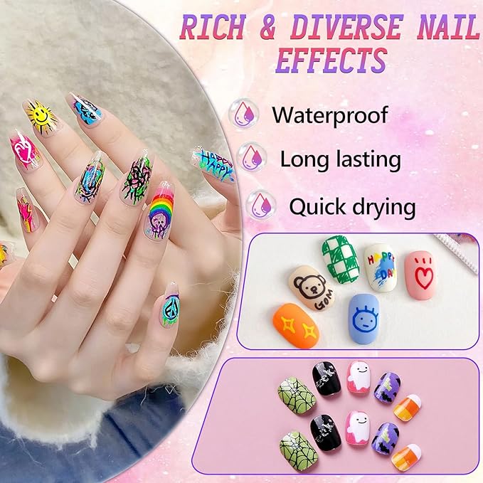 12 Colors Nail Art Pens Set, 3D Quick-Dry 0.5MM Nail Polish Pens, 2025 DIY Nail Art Marker Graffiti Dotting Pen for Nails Art Design Manicure Nail DIY Decoration