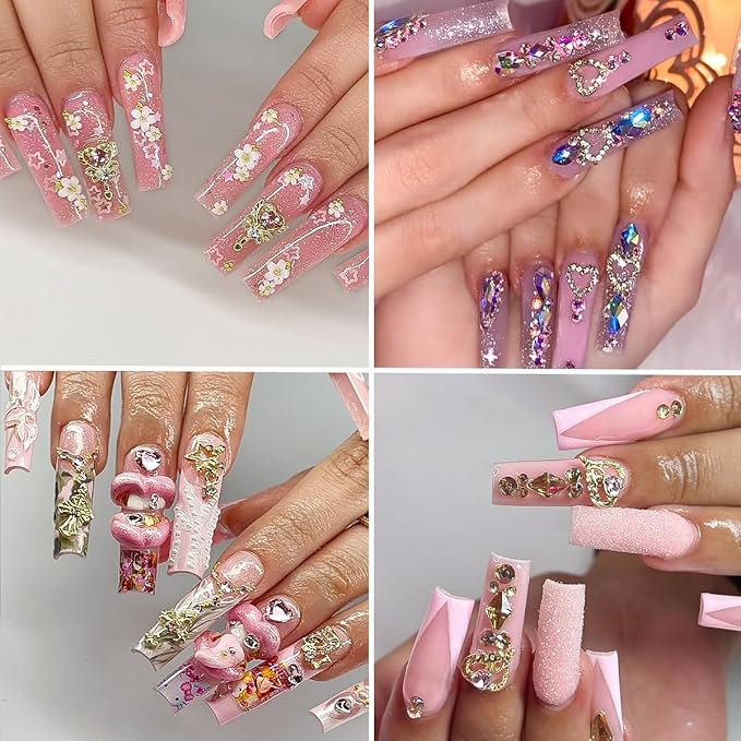 48PCS Nail Charms, Nail Rhinestones Kit with Nail Gems, 3D Nail Charms and Gems Charms for Nails, Nail Art Accessories Rhinestones