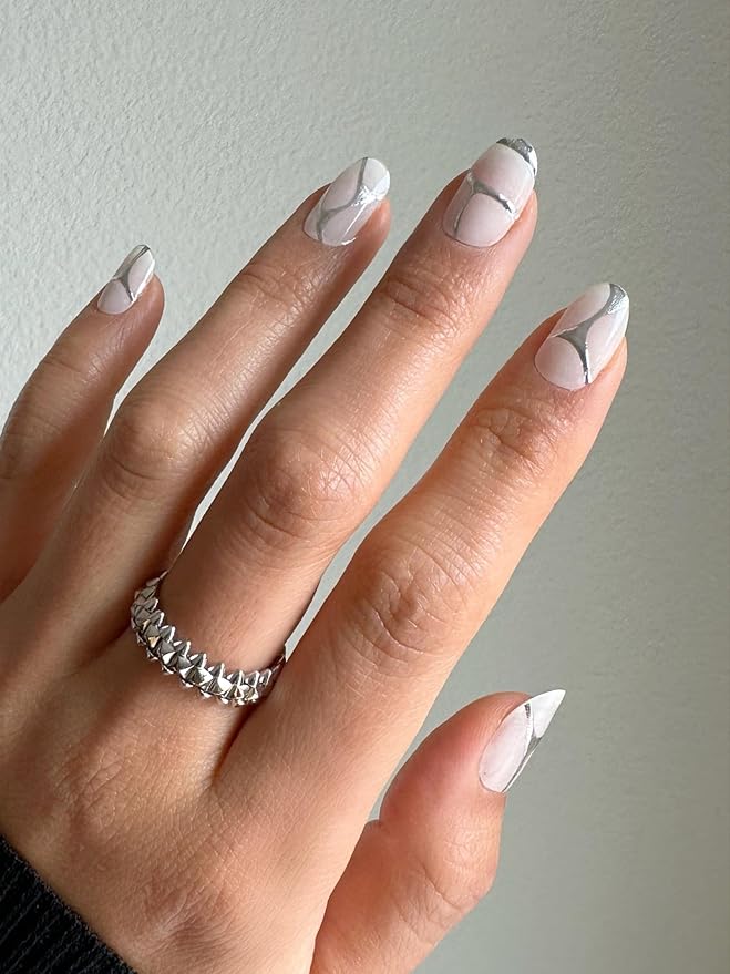 NOVA, Semi Cured Gel Nail Strips (Chrome Heart) - The 10 Minute Manicure. Salon-Quality, Female Founded, Easy to Apply & Remove - Incl. Nail File & Wooden Stick (Chrome Heart)