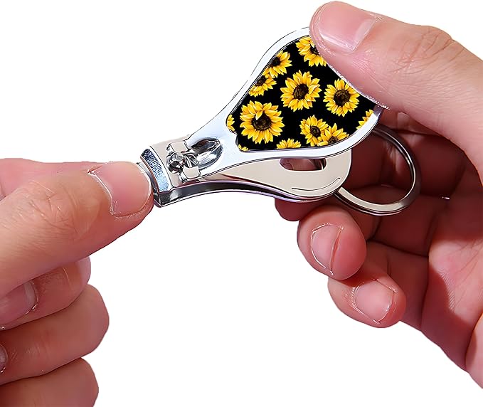 Nail Clipper Set with Keychain 2 Pack Toenail Clippers with Jar Opener Multifunction Nail Cutter for Men-Dorm Room Essentials,Kitchen Gadgets,Golf Accessories,Travel Essentials(Sunflower)