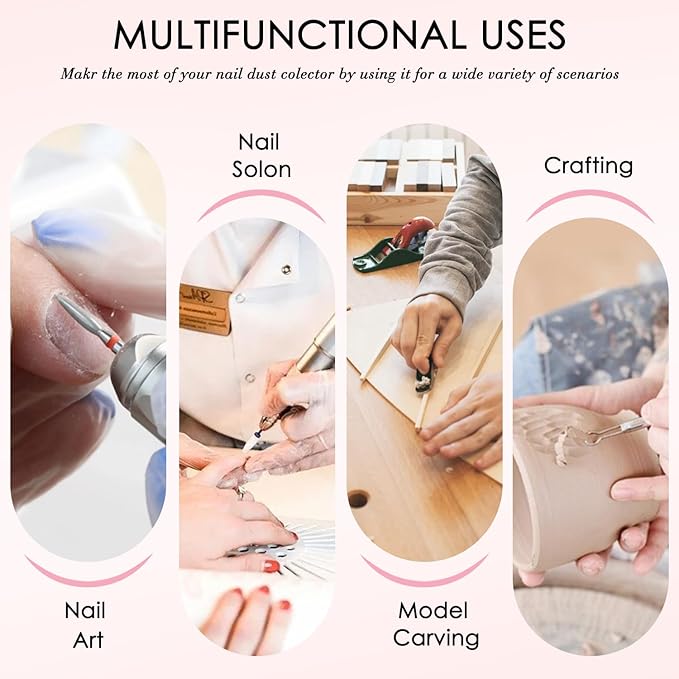 Pink Nail Dust Collector with Reusable Filter for Acrylic Gel Nails, 80W Power Nail Vacuum Cleaner Dust Catcher Adjustable Dust Sucker for Nails Manicure Pedicure at Home Nail Salons