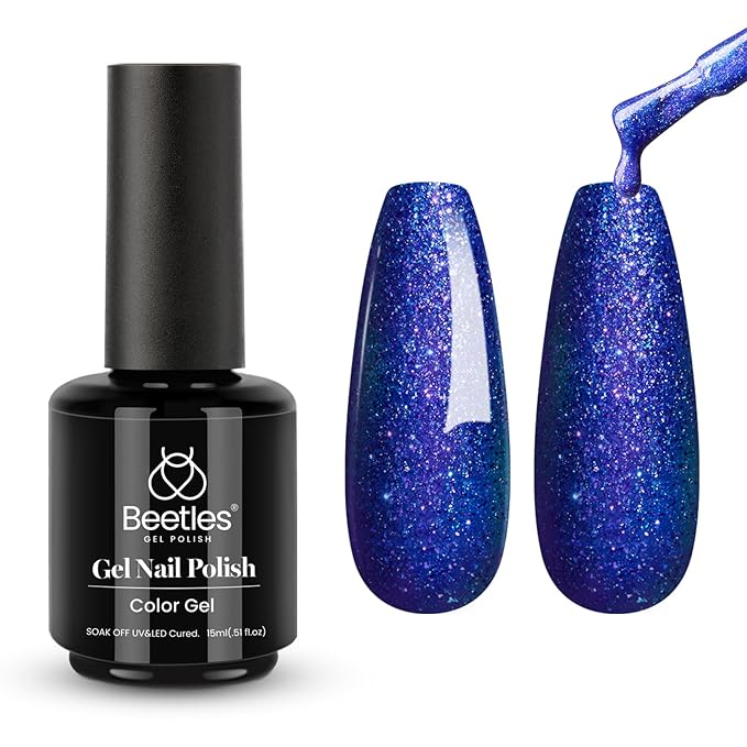 Beetles Glitter Gel Nail Polish, Blue Gel Polish Dark Purple Blue Color Gel Polish Soak Off Gel Nail Art Salon Nail Art DIY Home Nails Gifts for Women Women Manicure, 1 Pcs 15ml