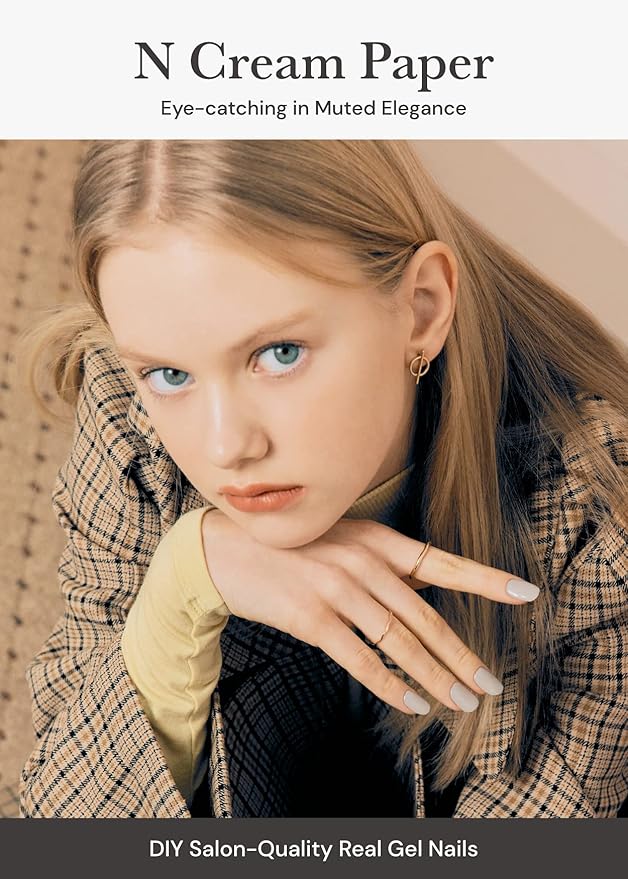 ohora Semi Cured Gel Nail Strips (N Cream Paper) - Nude, Solid, Works with Any UV/LED Lamps, Salon-Quality, Long Lasting, Easy to Apply & Remove - Includes 2 Prep Pads, Nail File & Wooden Stick