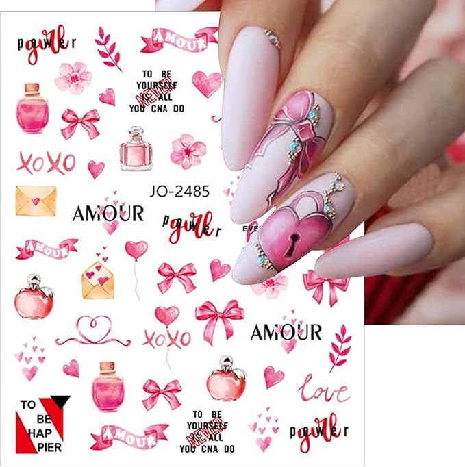 6 Valentine's Day Nail Art Stickers 3D Self-Adhesive Sexy Lips Nail Stickers Red Love Rose Kiss Angel Letter Heart Shape DIY Nail Design Decoration Women's Valentine's Day
