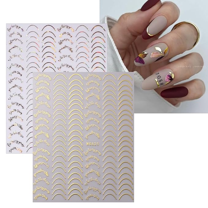 JMEOWIO 9 Sheets French Tip Line Nail Art Stickers Decals Self-Adhesive Pegatinas Uñas Colorful Nail Supplies Nail Art Design Decoration Accessories