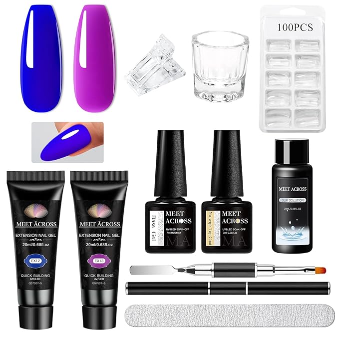 MEET ACROSS Poly Nail Gel 10Pcs Nail Extension Gel Set and Nail Extension Starter Kit for Beginners Nail Art DIY Home Gifts for Women (SET-12, 10pcs)