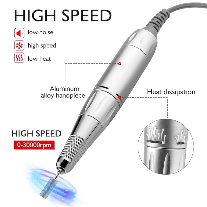 AZ GOGO Efile Nail Drill Machine, 30000 RPM Professional Portable Nail Drill for Acrylic Nails - E-File Manicure/Pedicure Kit with EVA Bag (White)