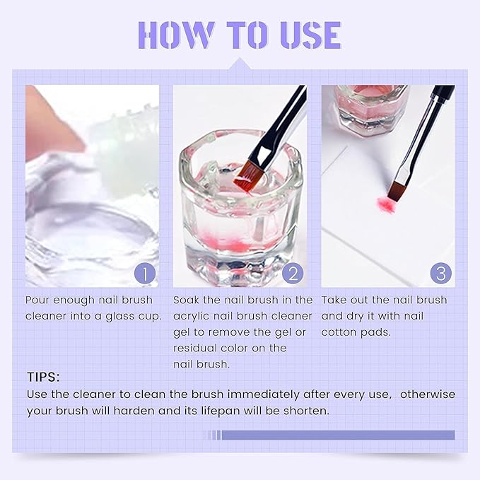 Nail Brush Cleaner Acrylic Nail Brush Cleaner Professional Efficient Painting Brush Cleaning Solution Acrylic Solution120ml/4floz painting Brush Restorer For Nail Gel Nail Art Brushes