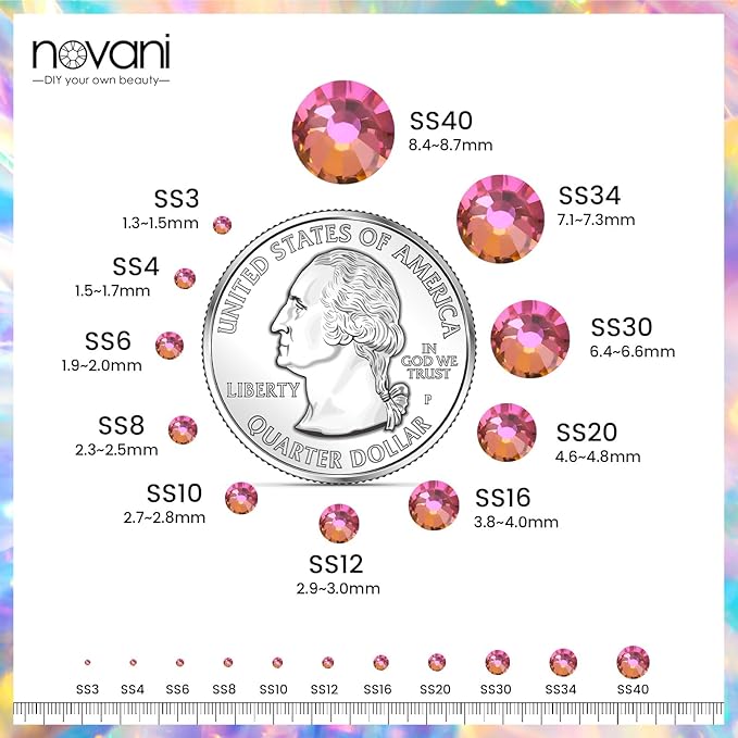 Novani Rhinestones 3000Pcs Flatback Crystal Round Loose Gemstones Glass Rhinestones for Crafts Makeup Nail Art Clothes Shoes DIY Decorations(SS10, 2.7-2.9mm,Rainbow)