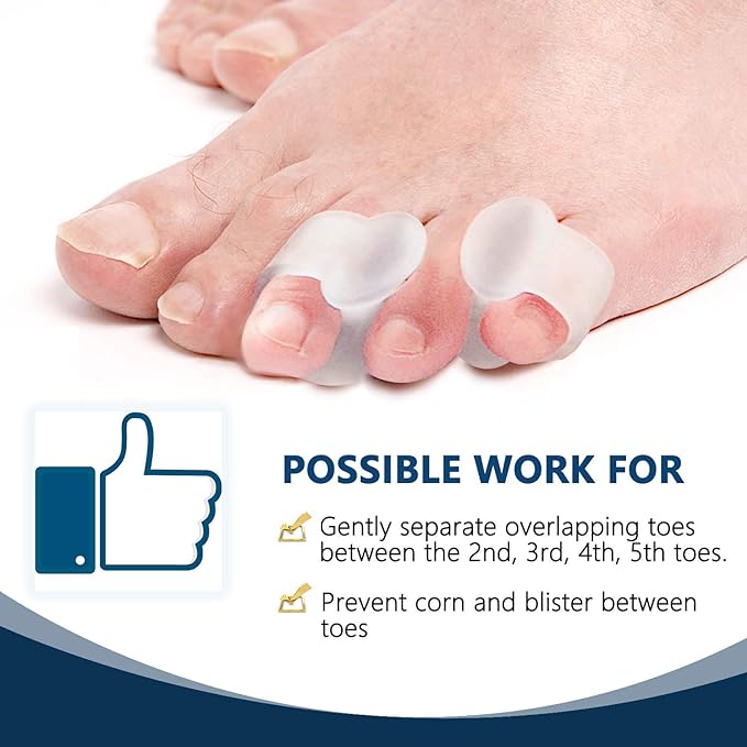 JKcare Pinky Toe Separators (Single Loop), Little Toe Spacers & Protectors for Overlapping Toe, Bunionette, Corn and Blister -10 Pack (Clear)