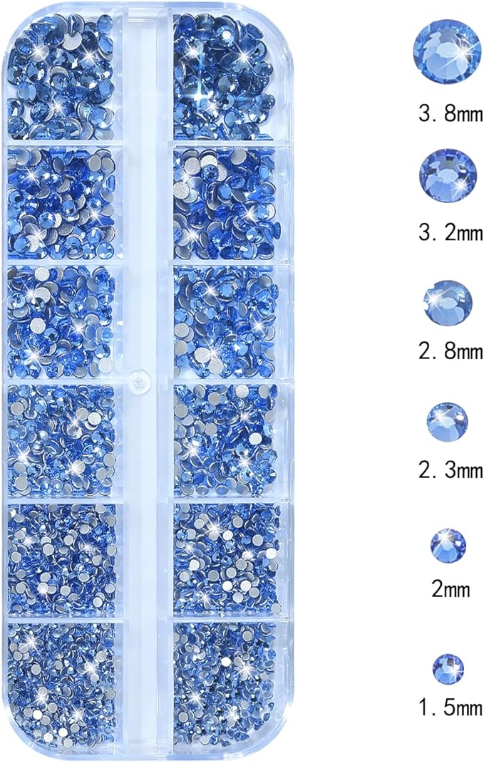Nail Rhinestones - 3D Multi Shape Size, Flat Back, Crystals Manicure Rhinestones Charms, Light Blue Nail Gems, with Kit, for Nail Art, Bedazzling Acrylic Nails, DIY Decor