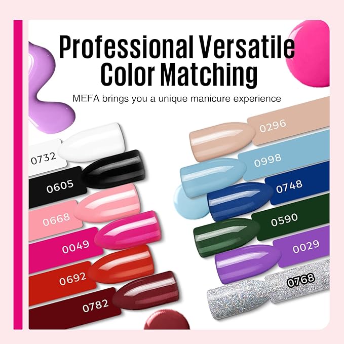 MEFA 19 Pcs Gel Nail Polish Kit with U V Light, 12 Colors All Seasons Nude Milky White Soak Off Gel Polish Nail Set with Base Top Coat Essential Manicure Beginners Salon Gifts for Women