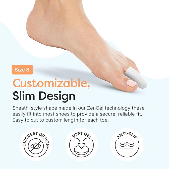 ZenToes 6 Pack Gel Toe Cap and Protector - Cushions and Protects to Provide Relief from Missing or Ingrown Toenails, Corns, Blisters, Hammer Toes (Small, White)