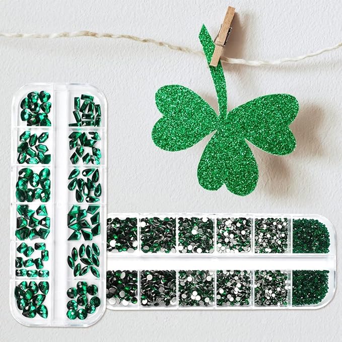4080Pcs Emerald Green Nail Rhinestones K9 Glass Crystal Flat Back Rhinestones Nail Charms Stones Multi Shapes Big Gems Round Beads Nail Art Diamonds jewels for Nails Face Eyes Makeup Crafts DIY