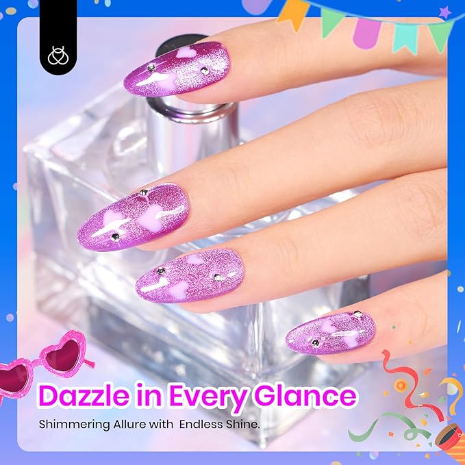 Beetles Cat Eye Gel Nail Polish, 6 Colors Christmas Cat Eye Glitter Gel Polish Set Neon Red Pink Purple Blue Green with Magnet Velvet Gel Kit Soak Off UV French Nail Art Manicure Gift for Women