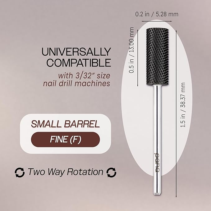 USA PANA Professional 3/32" Shank Size - Flat Top Small Barrel Carbide Bit - 5X Coarse Grit to Extra Fine Grit - Gold, Silver, DLC Black - Nail Drill Bit for Dremel Machine (Fine, DLC Black)