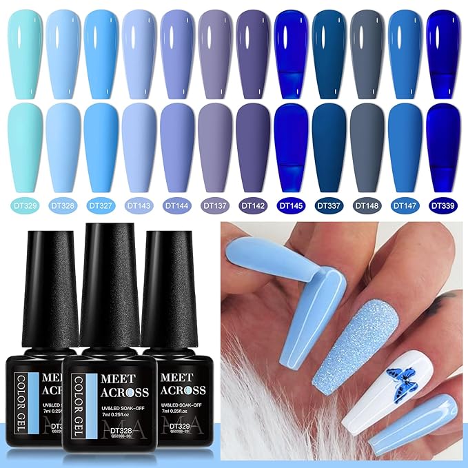 MEET ACROSS 12PCS Gel Nail Polish Set, 12 Colors Gel Nail Kit Art Design Soak Off UV LED,Nail Art Design Gifts for Women (SET-3, 12PCS)
