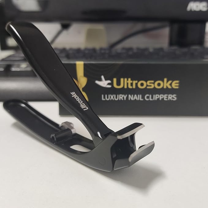 Toenail Clippers for Seniors Thick Toenails, Angled Head Toe Nail Clippers for Men Large with Wide Jaw Opening, Heavy Duty Sharp Fingernail Clipper Cutter with Catcher & Long Handle, Black
