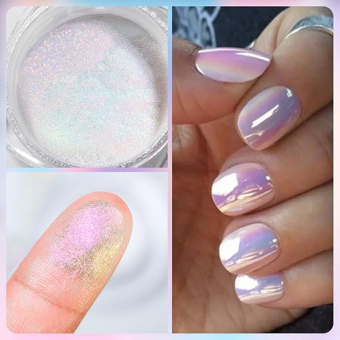 1 Box Holographic Nail Glitter Powder Rainbow Color Neon Effect Nail Art Flakes Decoration Chrome Nail Powder Dust Tip Manicure
