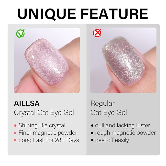 AILLSA Cat Eye Gel Nail Polish Pink Crystal Glitter Polish with Magnet, Nude Burgundy Glass Shimmer Nail Polish Jelly Color Reflective Translucent U V Gel Salon DIY at Home 0.5 OZ GF25