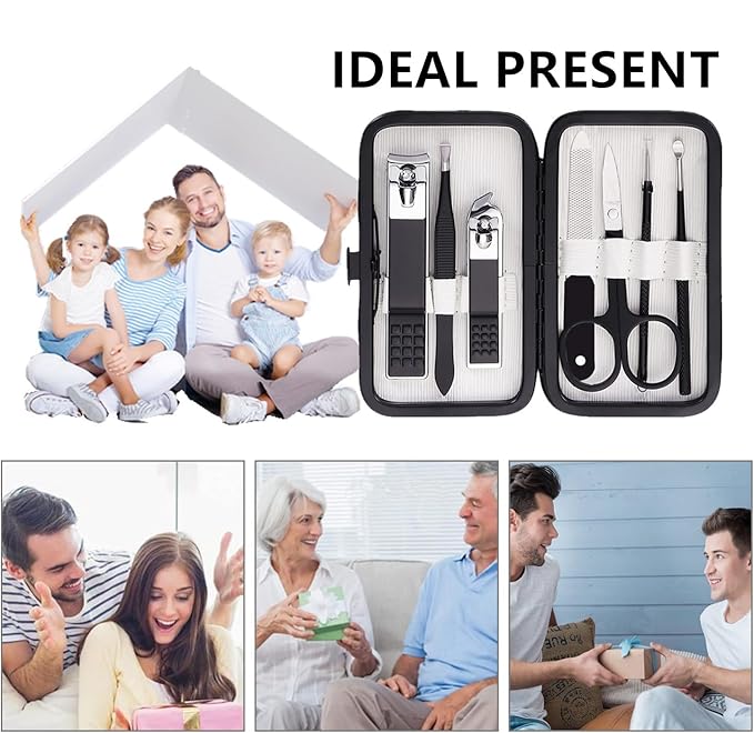 Nail Clipper Set Manicure Set Men Manicure Kit with Portable Travel Case Toe Finger Nail Clippers Personal Care Tools Men Grooming Kit Present for Husband Boyfriend Family(Black White)